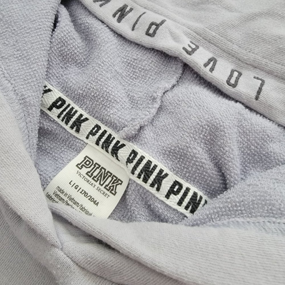 PINK Victorias Secret WELL LOVED Cropped Hoodie Laced Up Sleeve detail Sz L - Picture 2 of 4